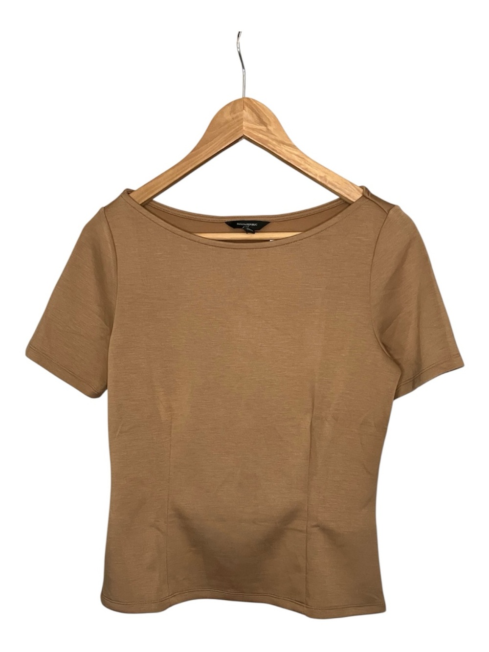 Banana Republic Factory Soft Touch Seamed Tan Short Sleeve Scoop Neck Top